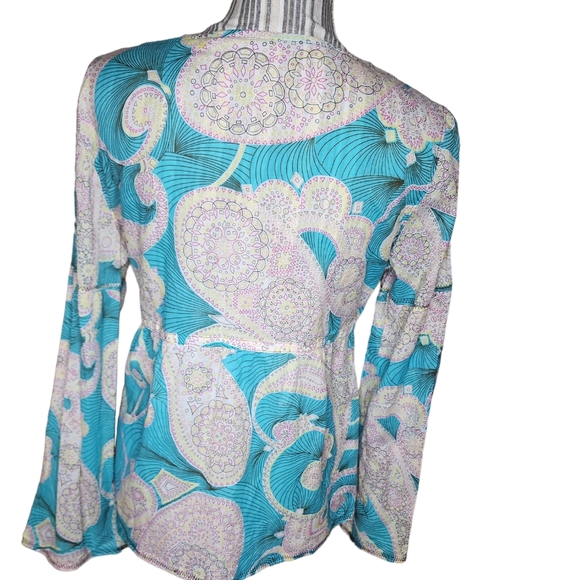 I.E Relaxed women's 100% cotton green cream design long-sleeved top size M - Picture 3 of 5